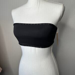 NWT SKIMS Swim Rhinestone Bandeau Top S Onyx Black Strapless Sparkle Swimwear